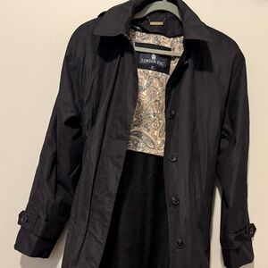 London Fog Hooded Black Belted Maxi Trench Coat, Women's size 8